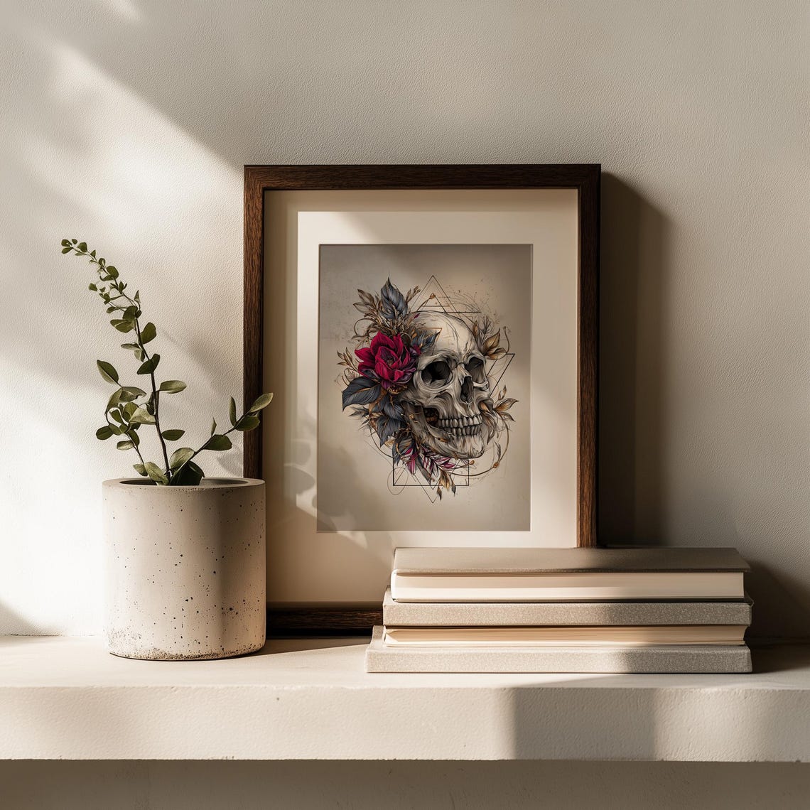 Skull With Red Flower Geometric Line Art Intricate Gothic Skull Poster - Image 2