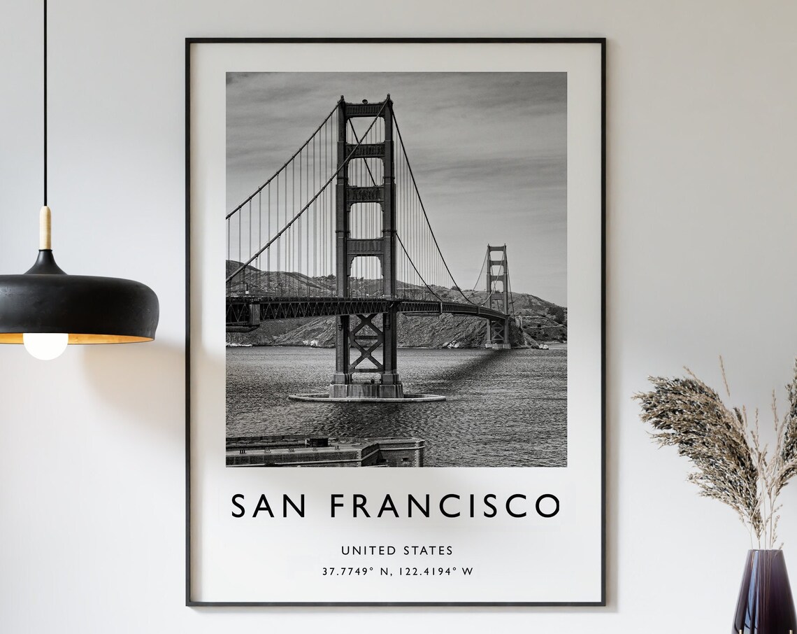 San Francisco Golden Gate Bridge Black White Photo Art Poster