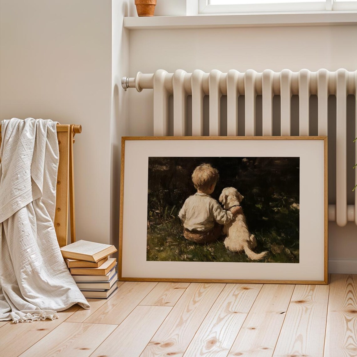 Boy And Dog Vintage Oil Painting Nursery Art Print - Image 2