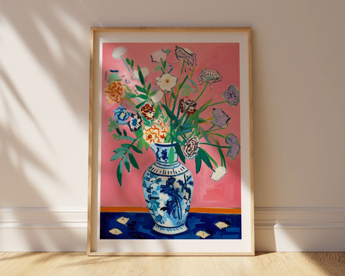 Vase Of Flowers Vintage Botanical Wall Art Print