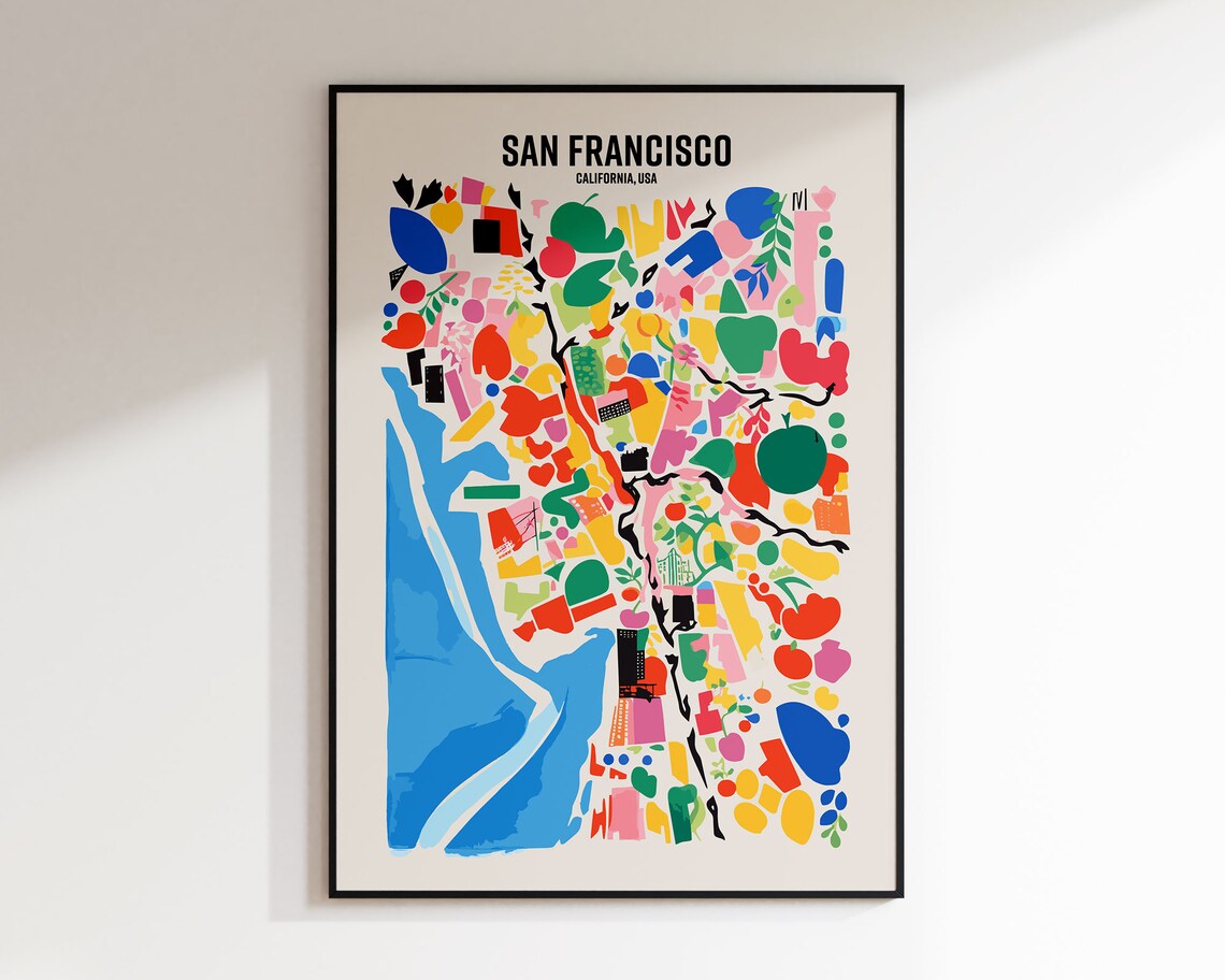 San Francisco City Map, Mid Century Travel Poster