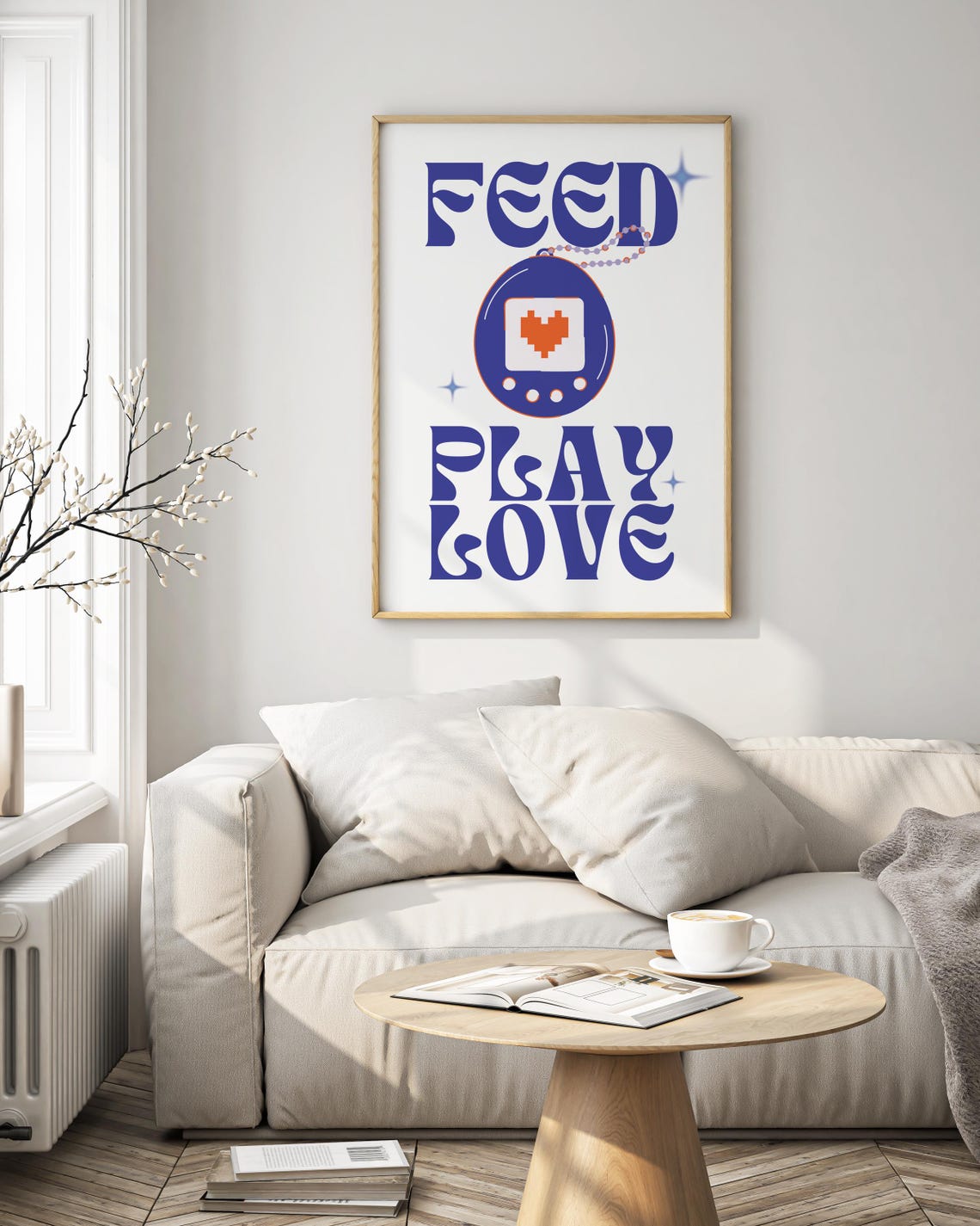 Blue Retro Digital Pet Tamagotchi Feed Play Love 90s Nostalgia Poster - Image 3