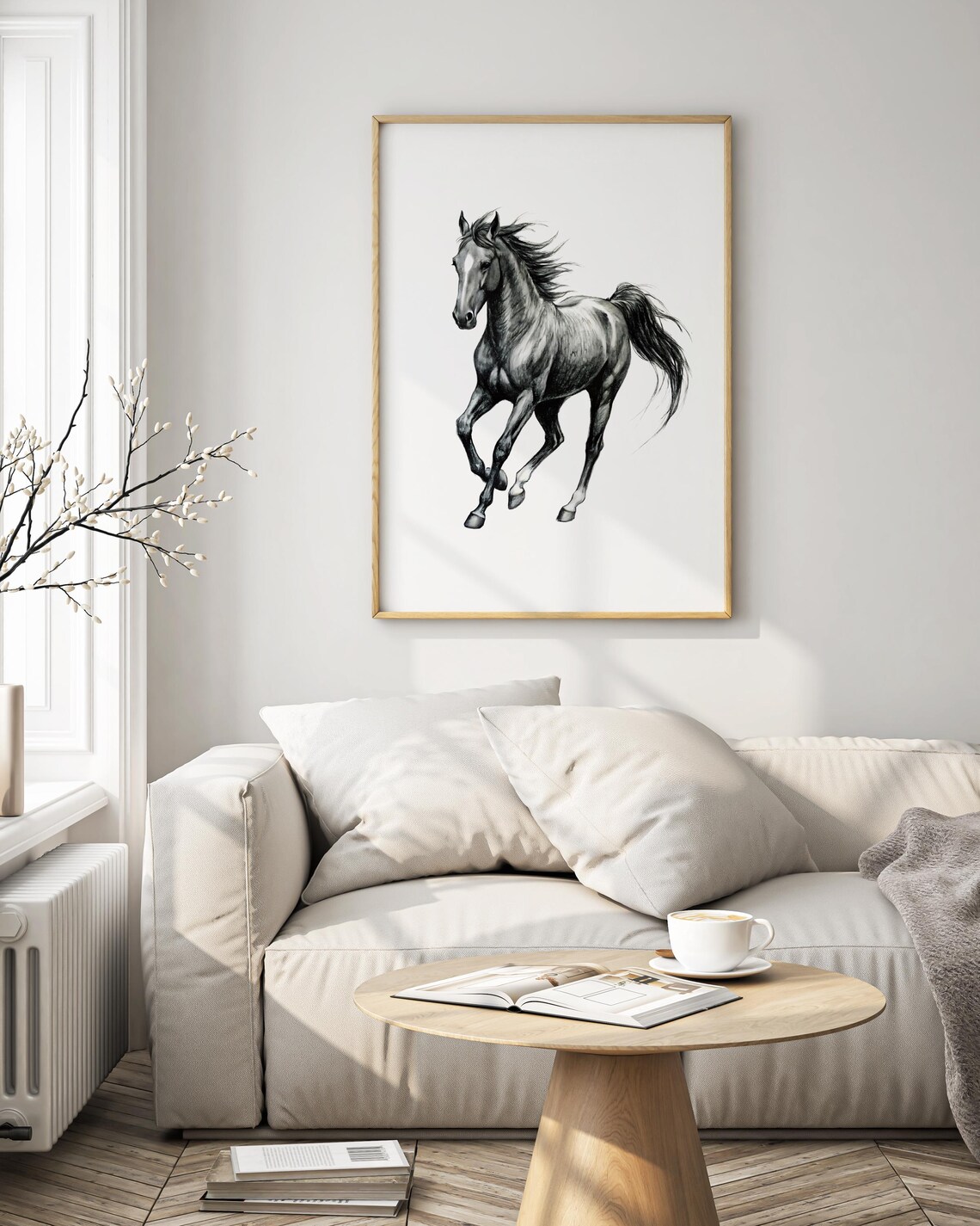 Galloping Horse Charcoal Sketch Vintage Farmhouse Equestrian Art Print - Image 4