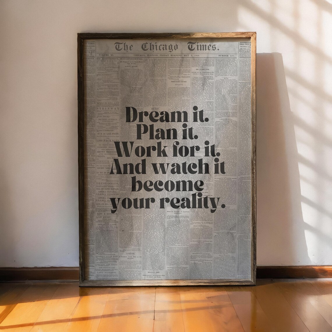 Chicago Times Vintage Newspaper Dream Plan Work Manifest Quote Poster - Image 2
