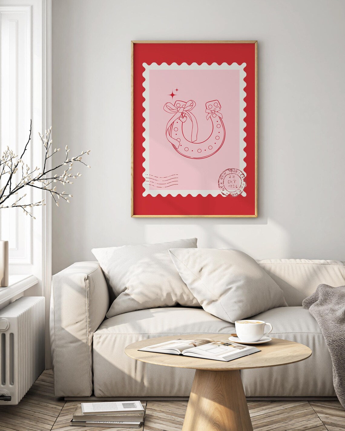Lucky Horseshoe Coquette Bow Western Postage Stamp Pink Wall Poster - Image 2