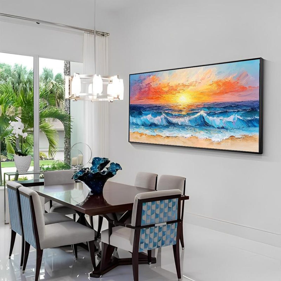 Ocean Sunset Beach Waves Over Golden Horizon Coast Painting Poster - Image 3