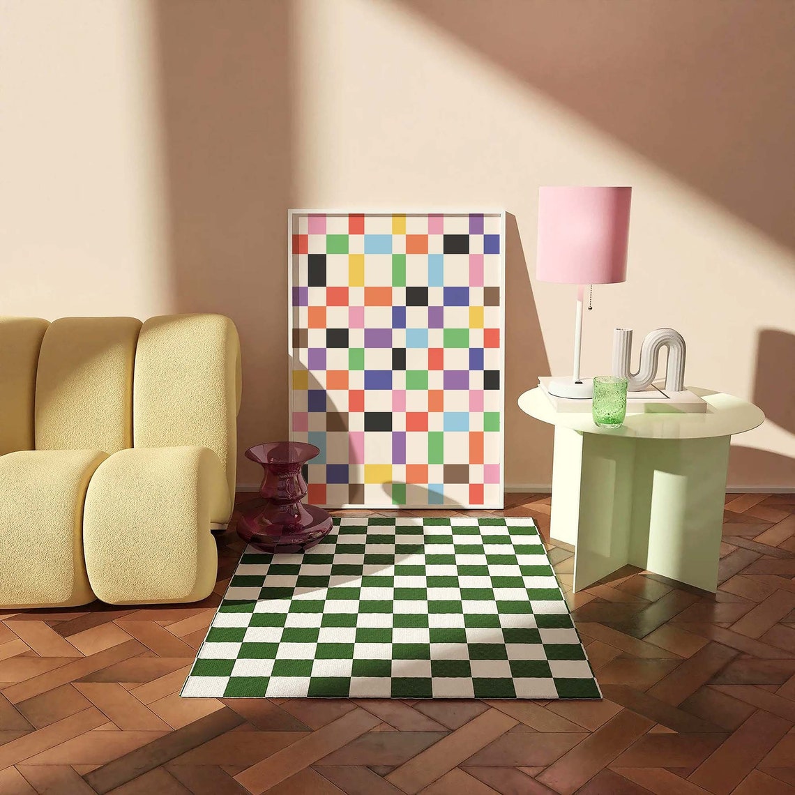 Colorful Checkerboard Retro 70s Trendy Abstract Pattern Poster - Image 3
