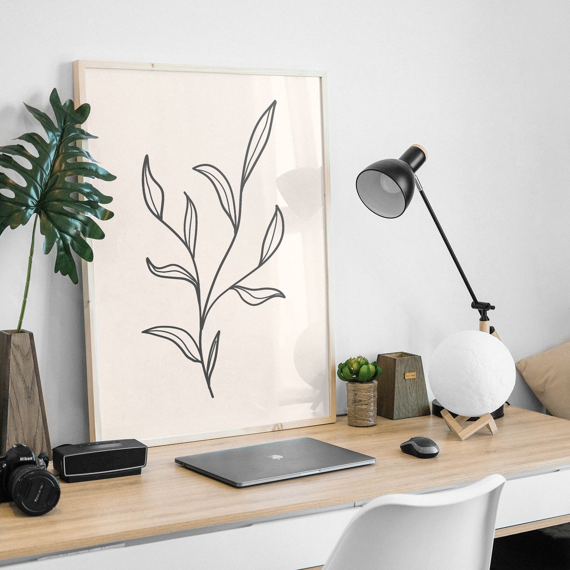 Minimalist Black Leafy Branch Botanical Line Art Wall Decor Poster - Image 3