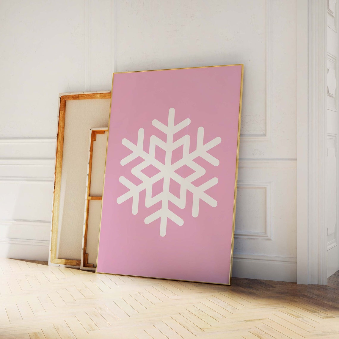 Pink Snowflake Print Art Cute Christmas Decor Pink Winter Holiday Wall Art - Image 4