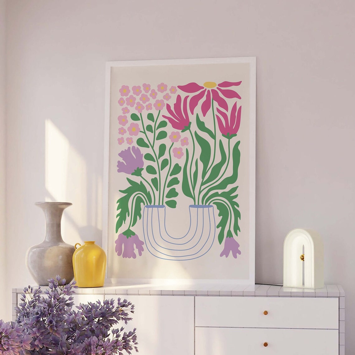 Abstract Floral Print Art Cute Flower Wall Art Trendy Botanical Wall Art Spring Art Print - Image 2