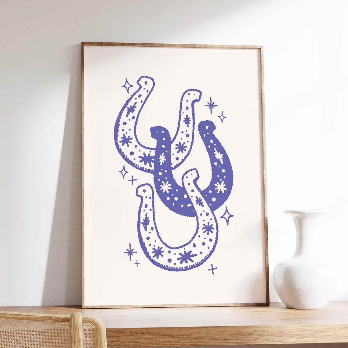 Blue Lucky Horseshoes Intertwined Celestial Good Luck Charm Wall Print - Image 3