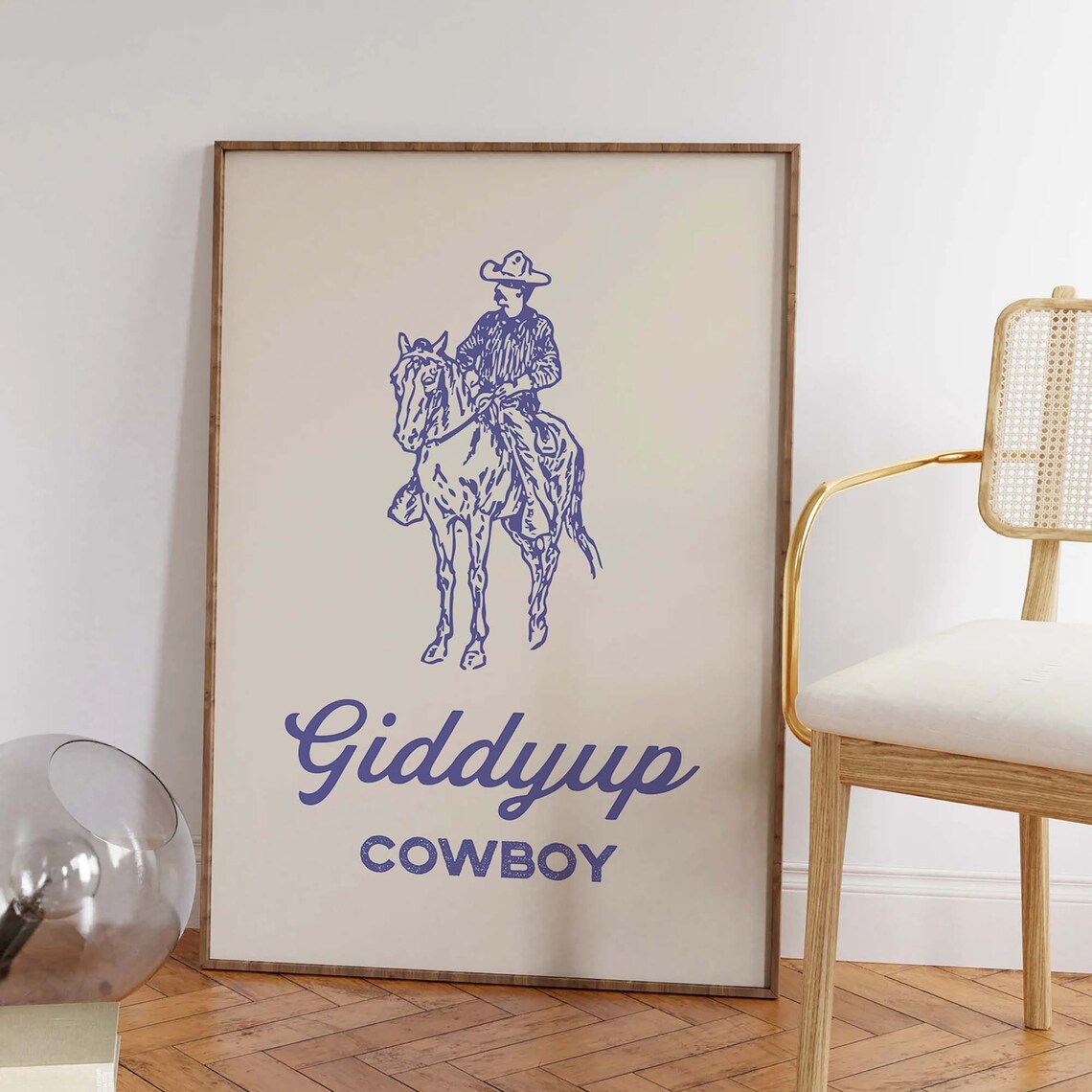 Vintage Giddyup Cowboy Purple Line Art Western Horse Rider Poster