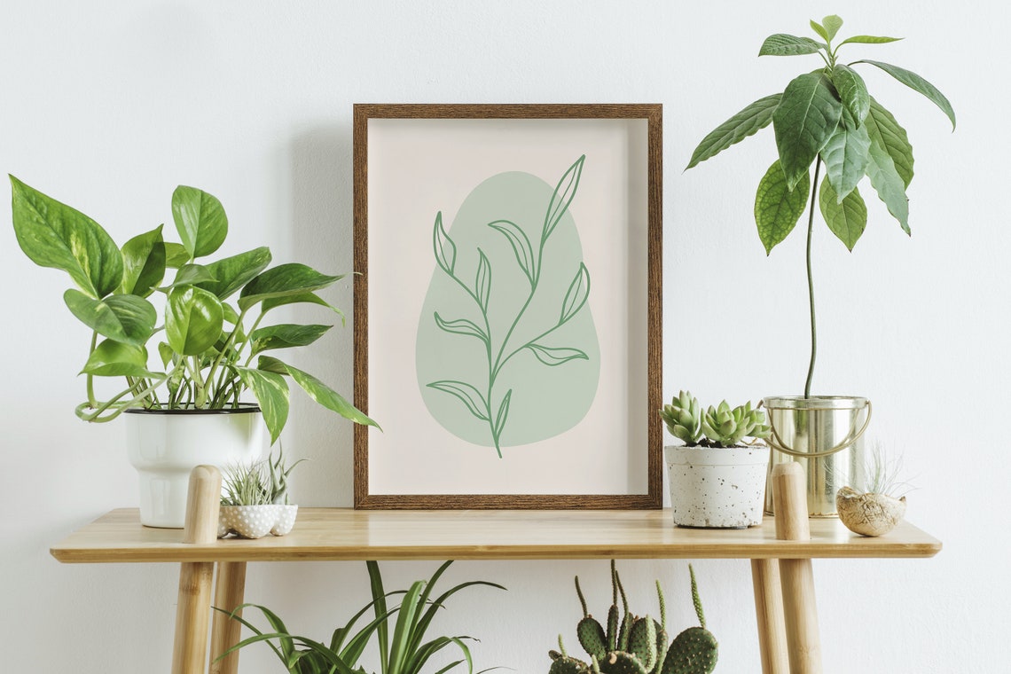 Sage Green Branch Line Art Poster with Soft Organic Botanical Shape - Image 3