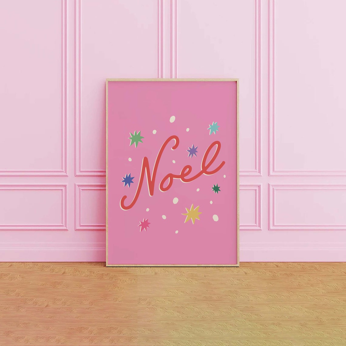 Noel Print Art Cute Pink Christmas Decor Boho Holiday Wall Art Trendy Christmas Art Print - Image 2