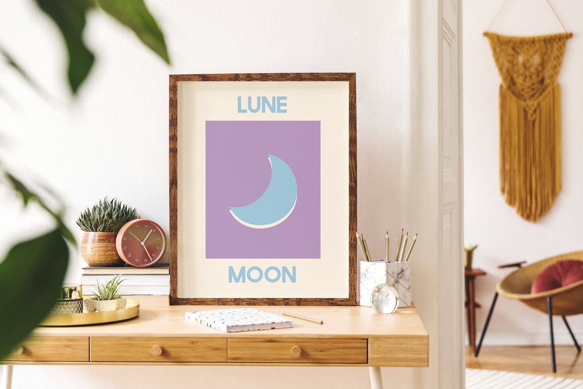 Lune Moon Print Art Blue Moon Wall Art Cute Trendy Wall Art - Image 3