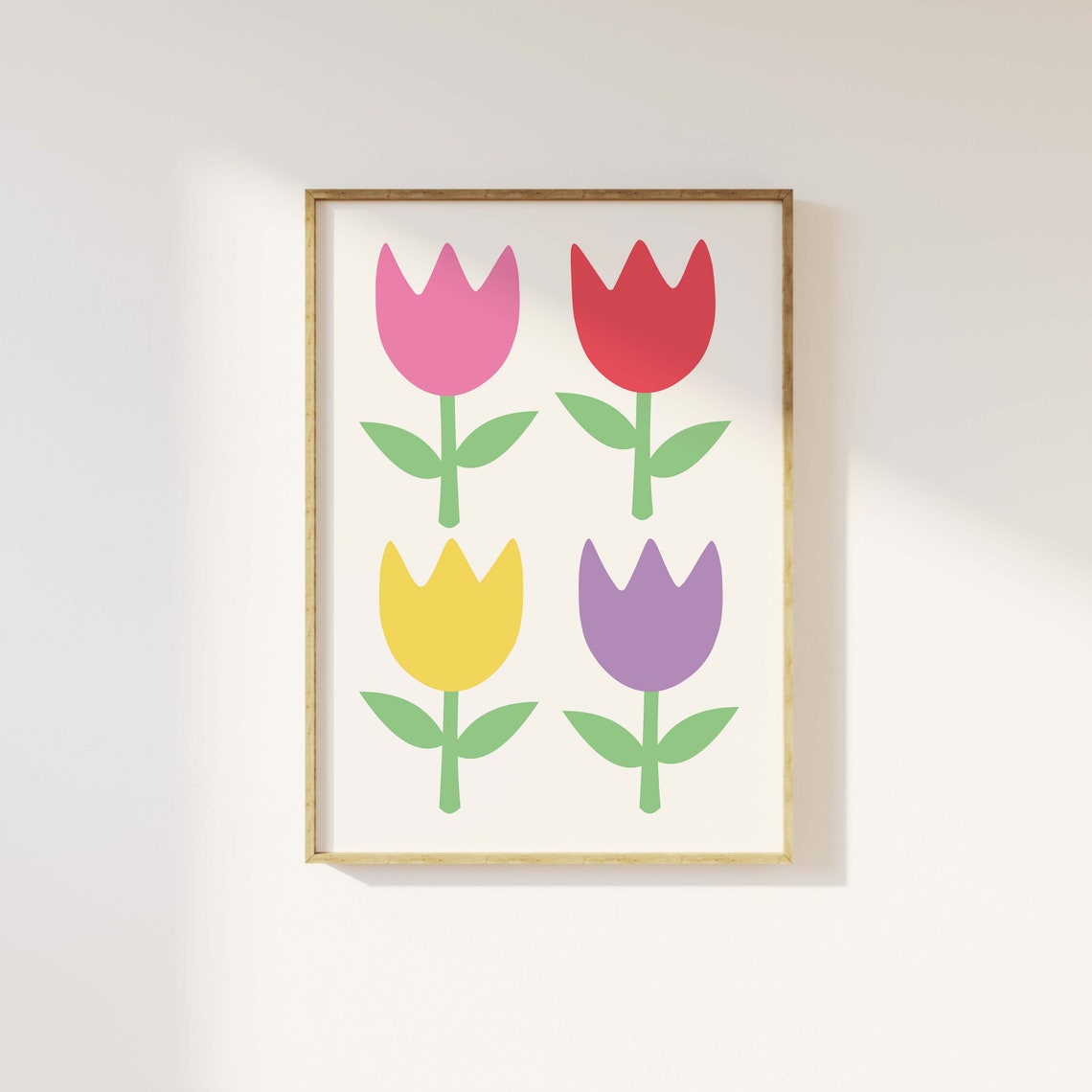 Colorful Flat Tulips Pink Red Yellow Purple Modern Floral Poster - Image 2