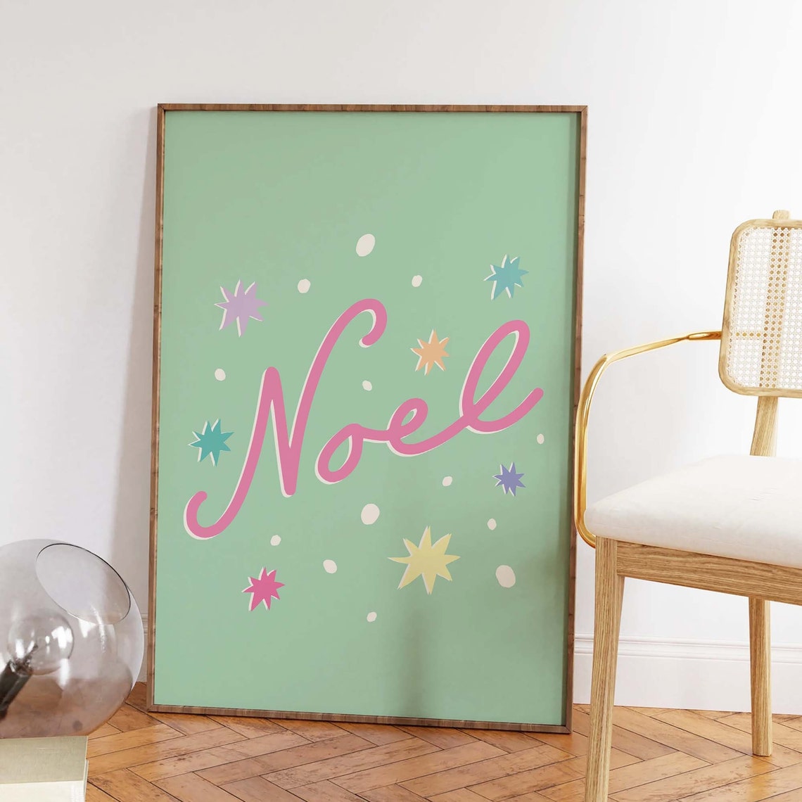 Noel Pink Script Mint Green Retro Cute Holiday Typography Poster - Image 3