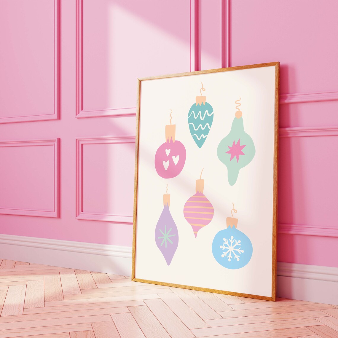 Pastel Christmas Ornaments Set Retro Holiday Tree Baubles Poster - Image 4