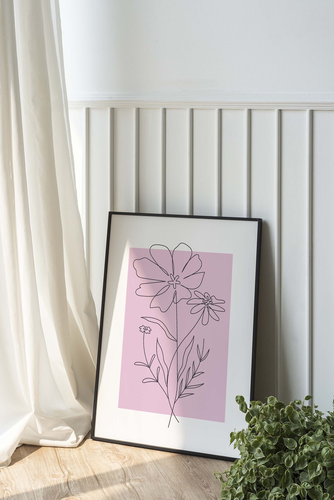 Pink Wildflower Line Art Black Minimalist Botanical Wall Poster - Image 5