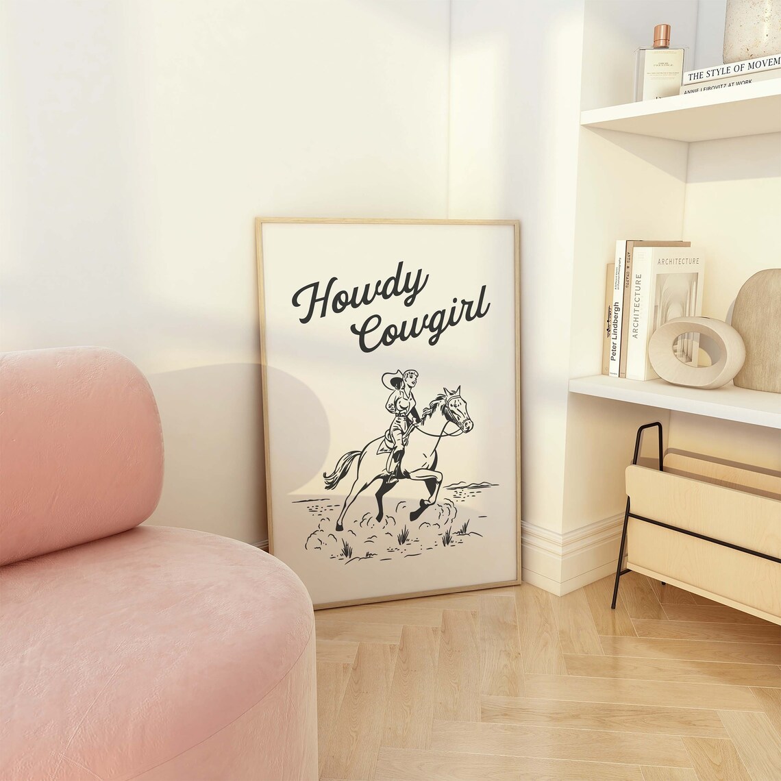 Howdy Cowgirl Black Horseback Rider Retro Western Style Wall Art - Image 3