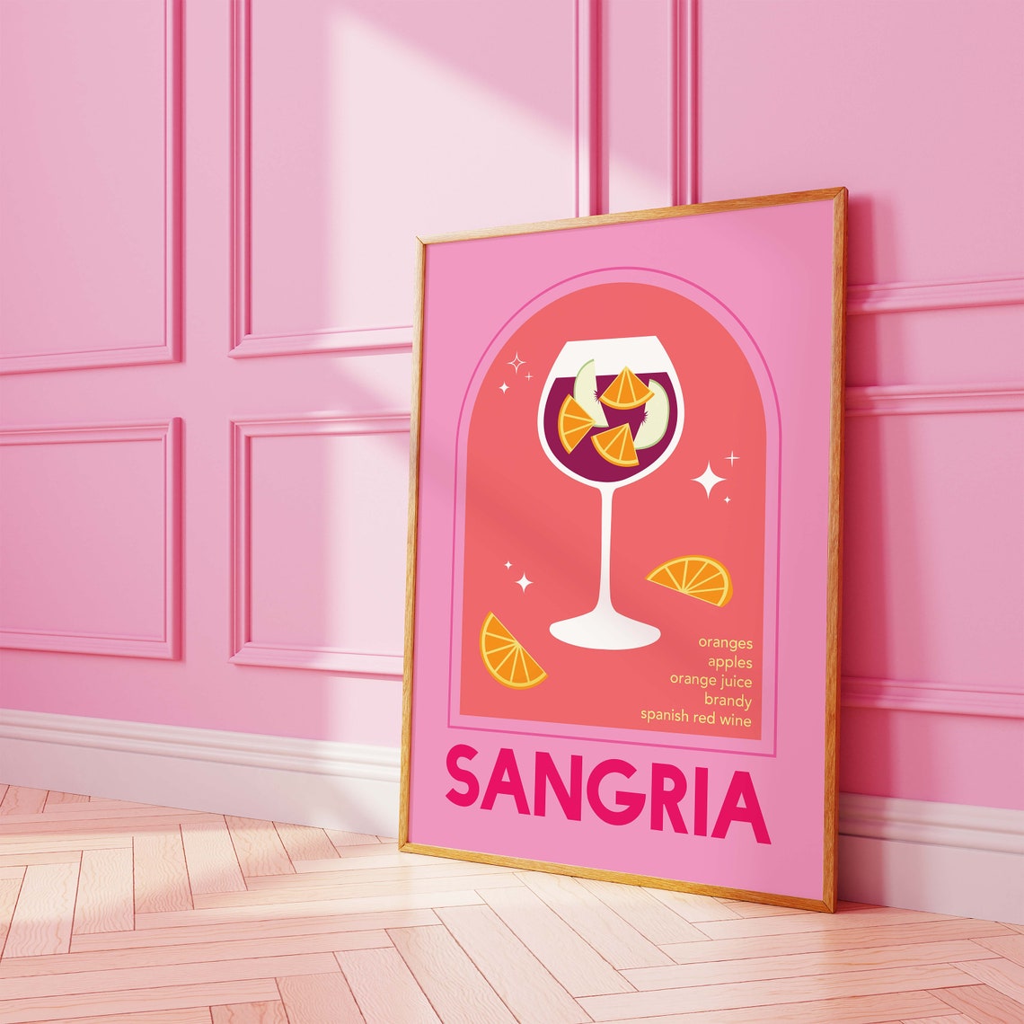 Sangria Pink Spanish Wine Cocktail Recipe Retro Bar Art Poster - Image 4
