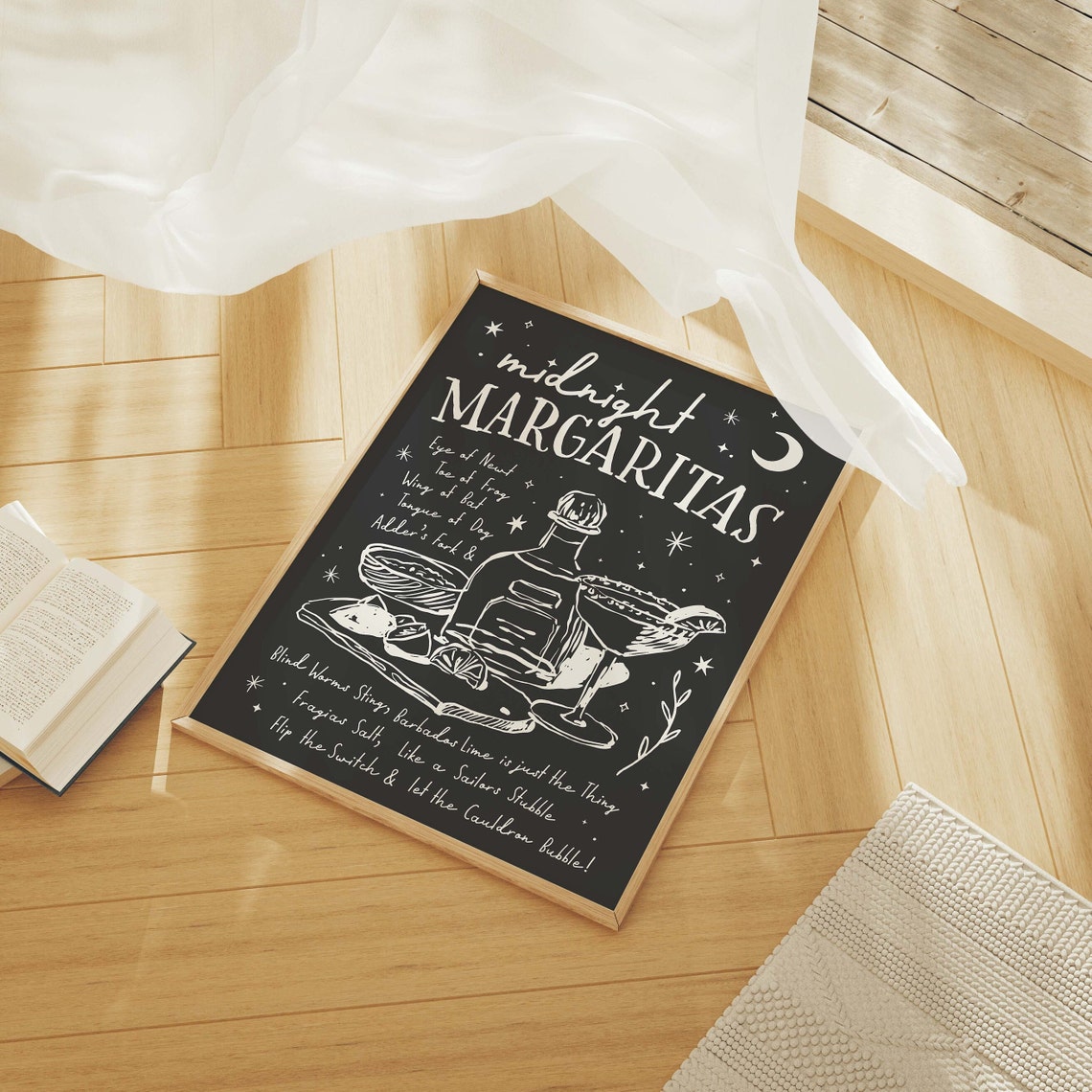Midnight Margaritas Witchy Recipe Chalkboard Art Poster for Bar Decor - Image 3