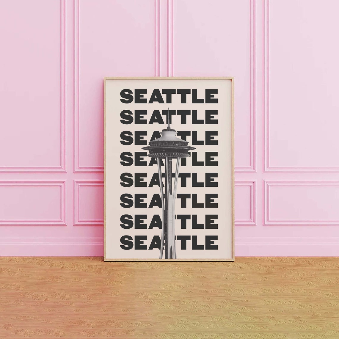 Seattle Space Needle Black White Bold Typography Travel Poster - Image 7