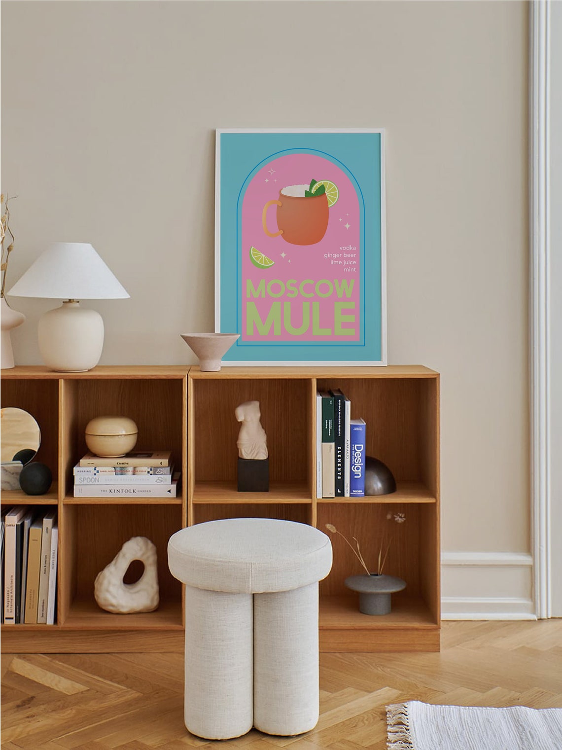 Moscow Mule Cocktail Print Art Cute Blue Pink Vodka Ginger Beer Cocktail Bar Art - Image 4
