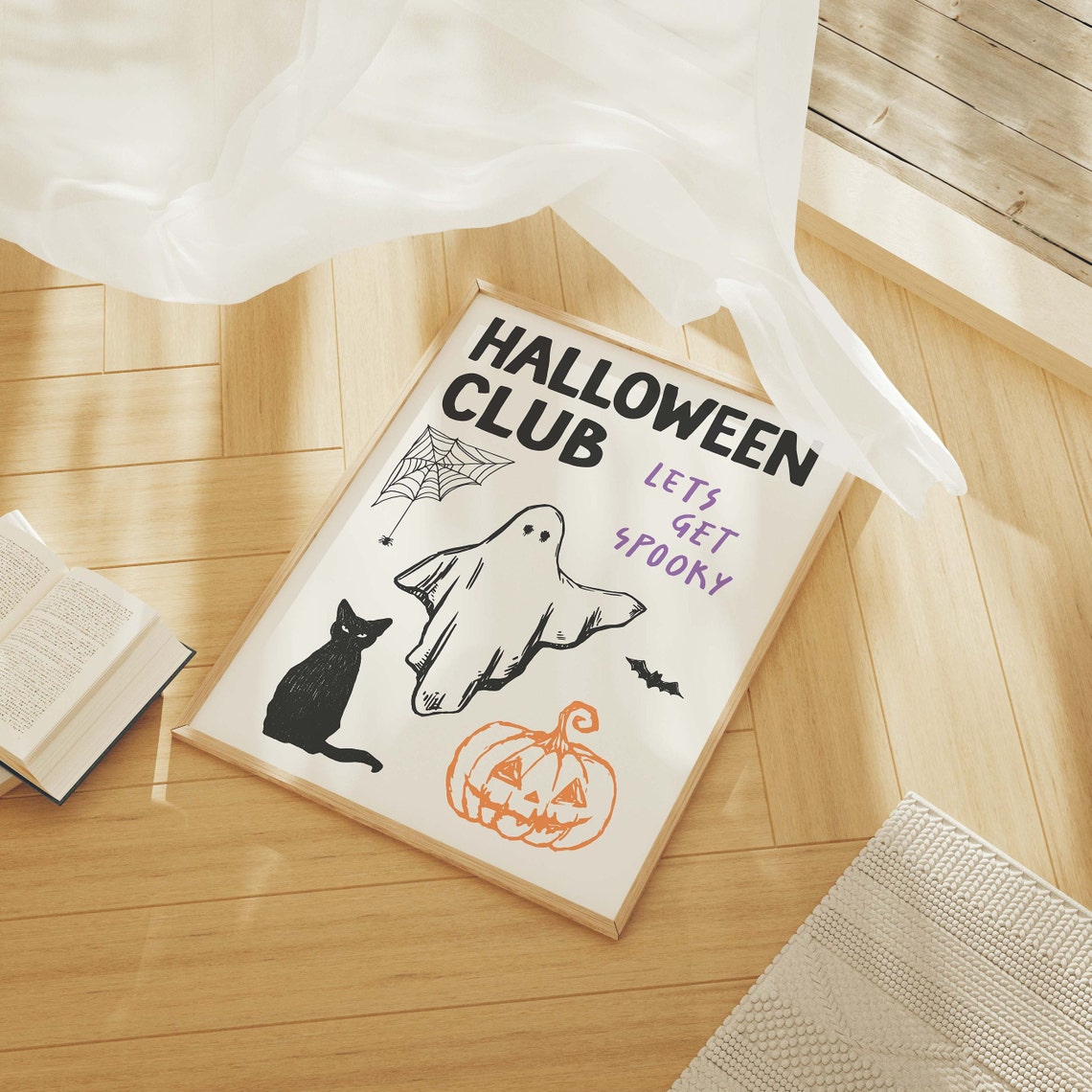 Halloween Club Lets Get Spooky Ghost Art Poster for Fall Decor - Image 2