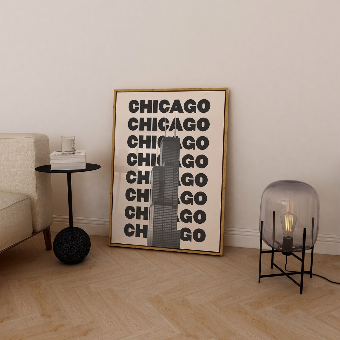Chicago Willis Tower Skyline Bold Black Typography Travel Poster - Image 6
