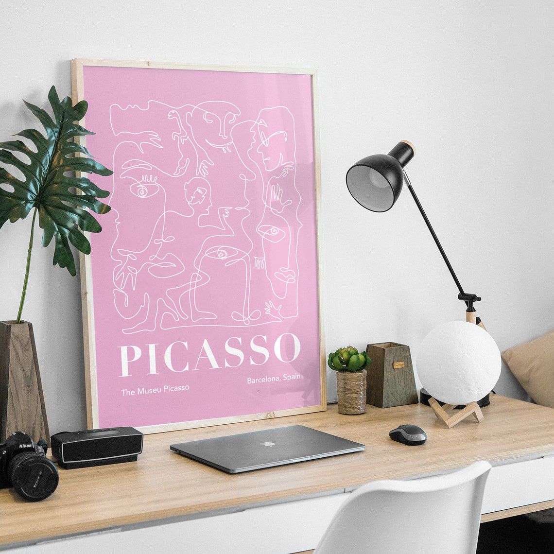 Picasso Abstract Line Art Faces Blush Pink Exhibition Poster - Image 2