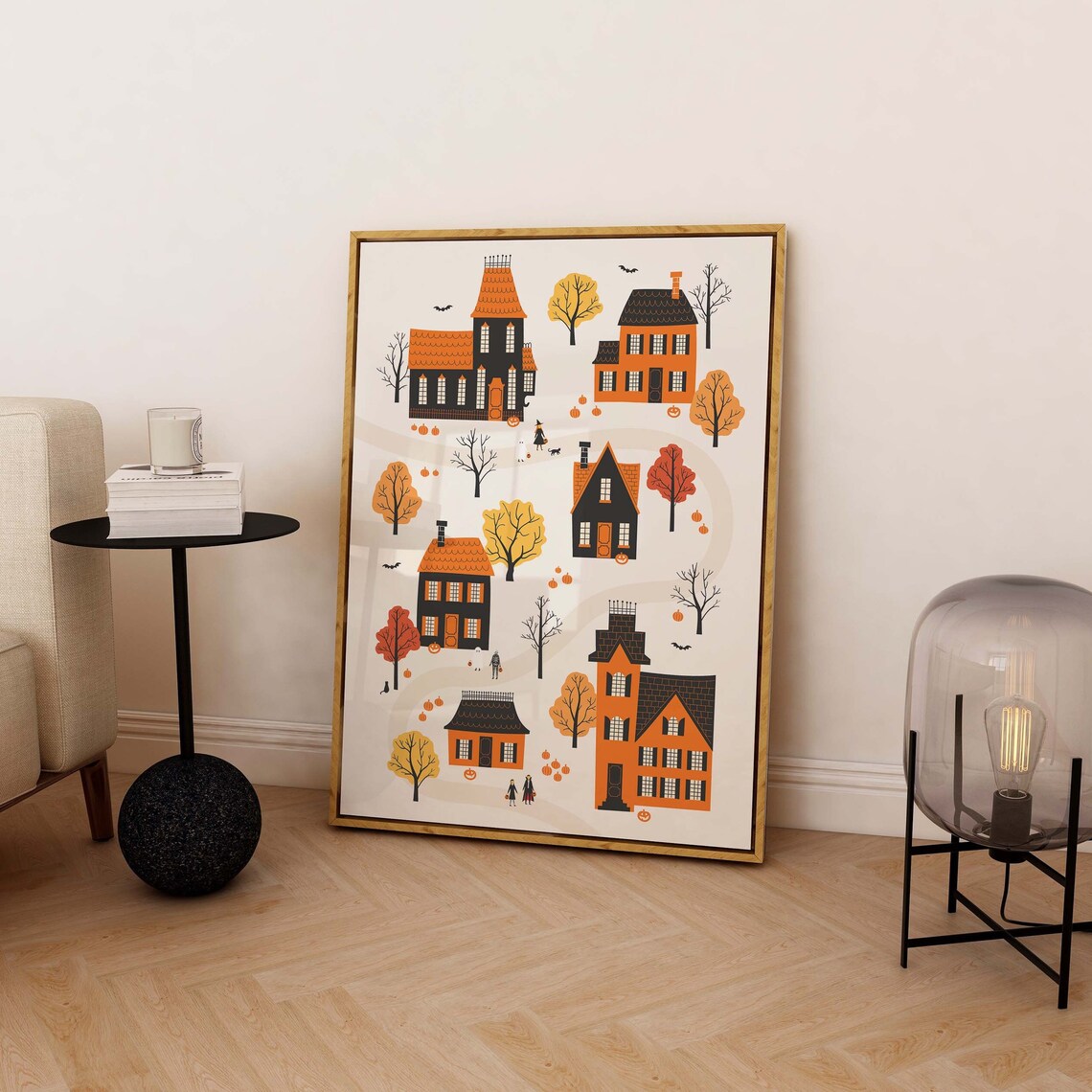 Cozy Halloween Village Haunted Houses Art Poster for Spooky Decor - Image 3