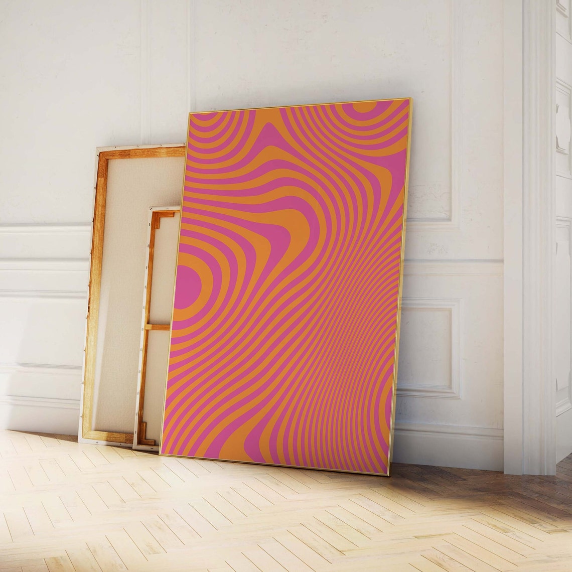 Pink Orange Abstract Print Art Trendy Pink Orange 70s Retro Art Cute Trendy Wall Art - Image 4