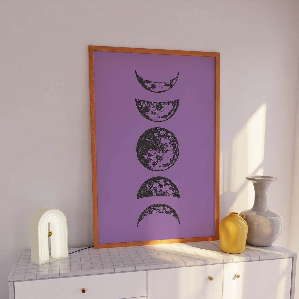 Moon Phases Column Purple Background Vintage Astronomy Poster - Image 3
