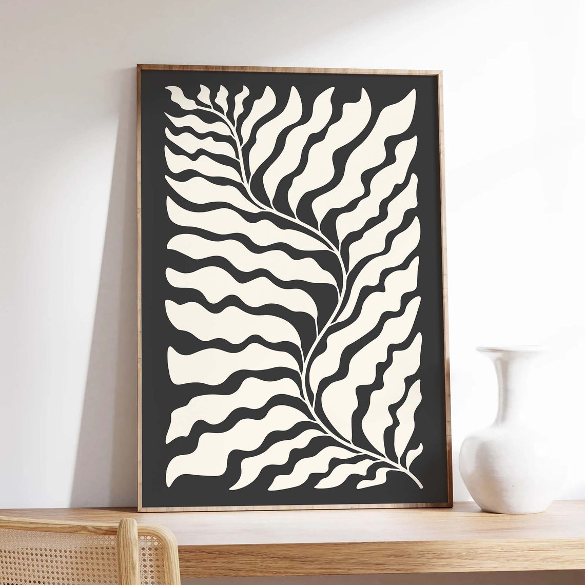 Black Abstract Botanical Fern Leaf Modern Art Wall Decor Poster - Image 4