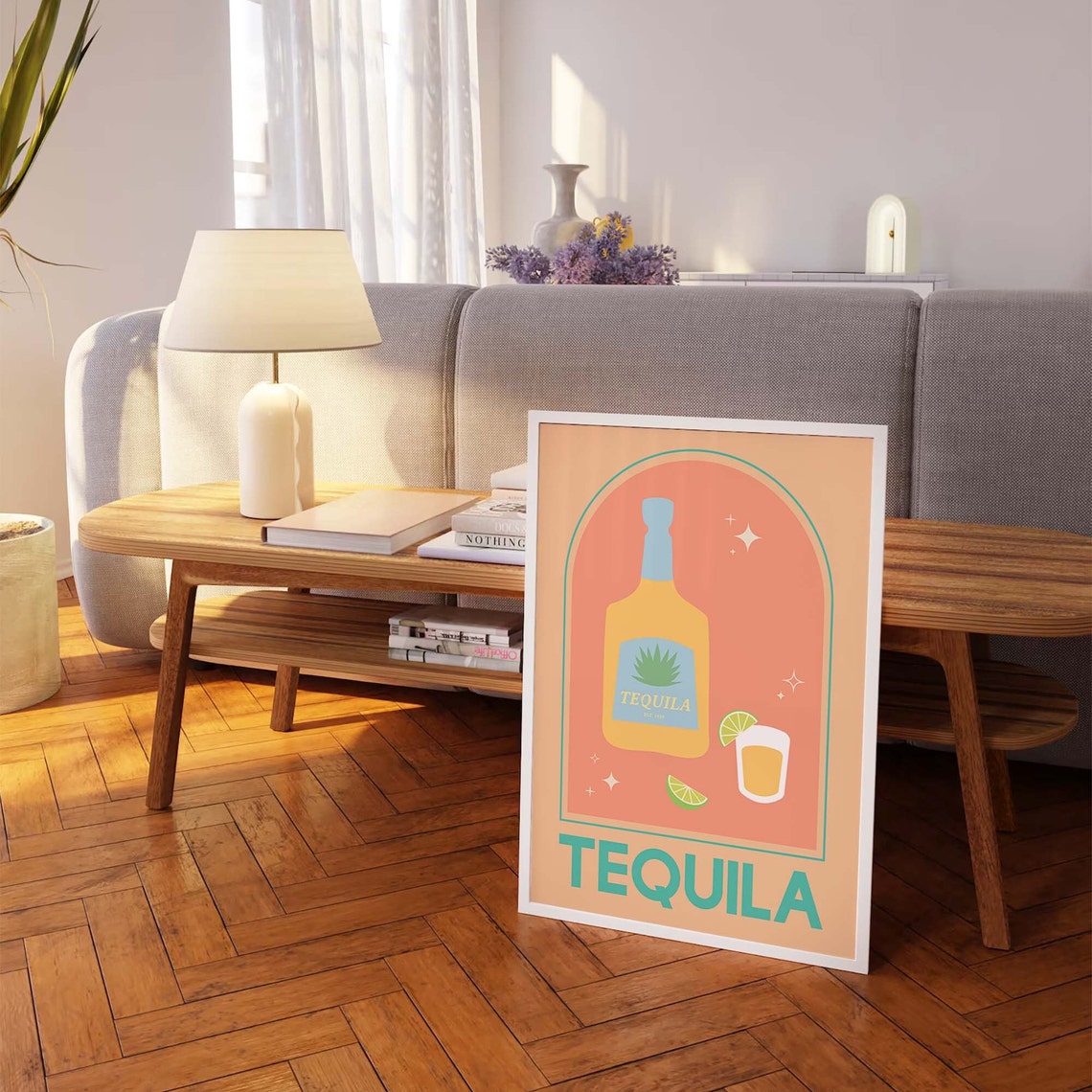 Pink Tequila Bottle Retro Cocktail Bar Cart Vintage Art Poster - Image 2