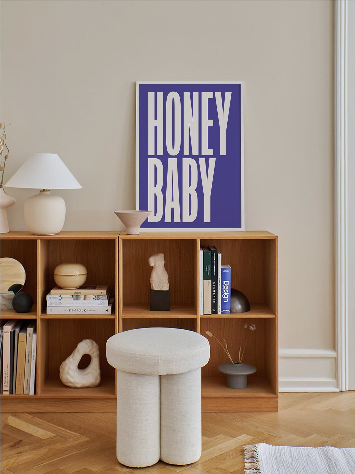 Honey Baby Bold Cream Typography Indigo Background Modern Quote Poster - Image 5