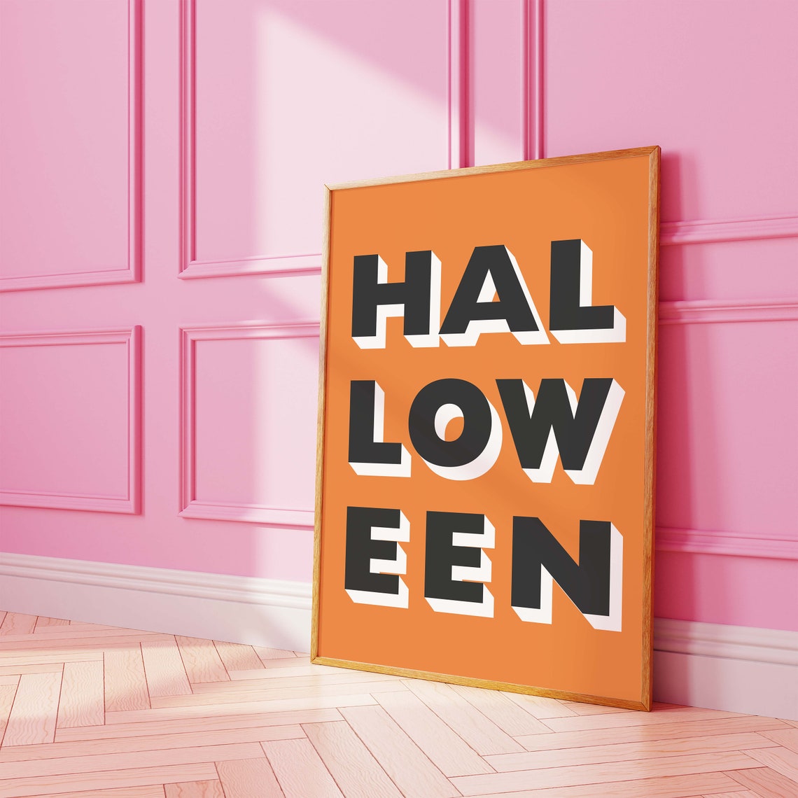 Bold Block Letter Halloween Black on Orange Typographic Poster - Image 4