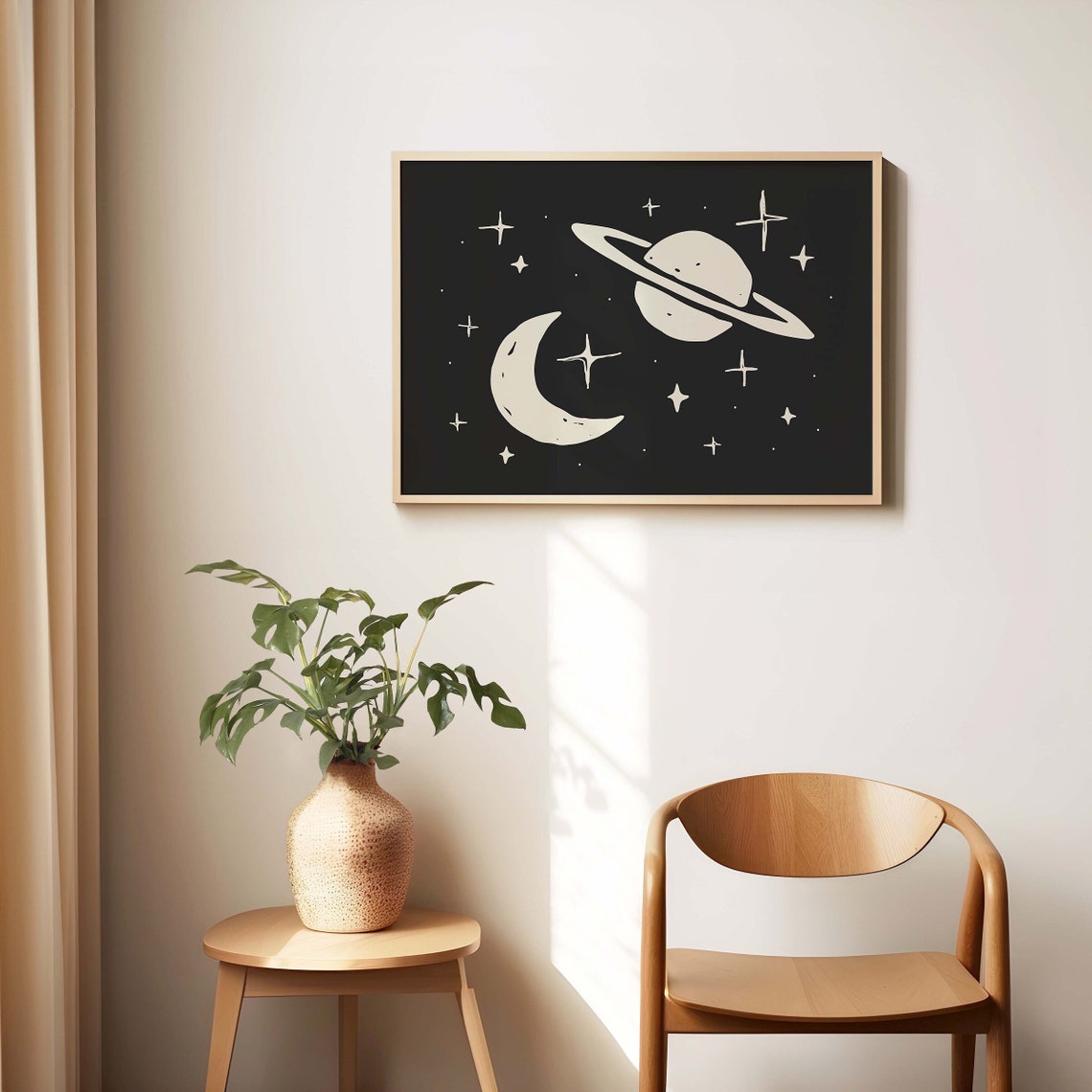 Outer Space Print Art Cute Stars And Planets Art Print Black Wall Art Boho Space - Image 2