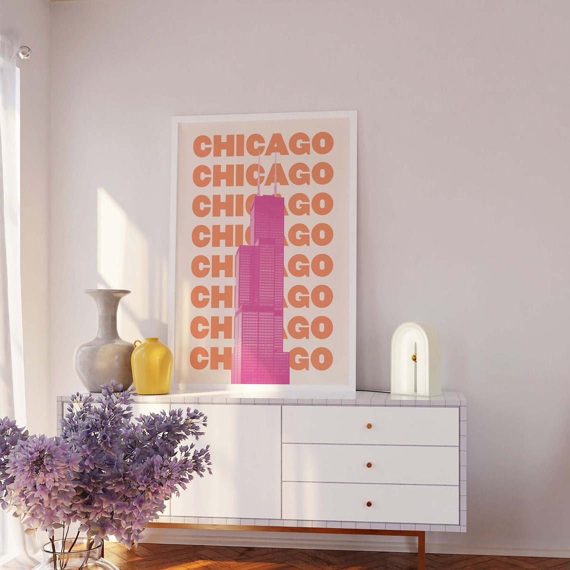 Chicago Willis Tower Pink Orange Bold City Typography Poster - Image 5