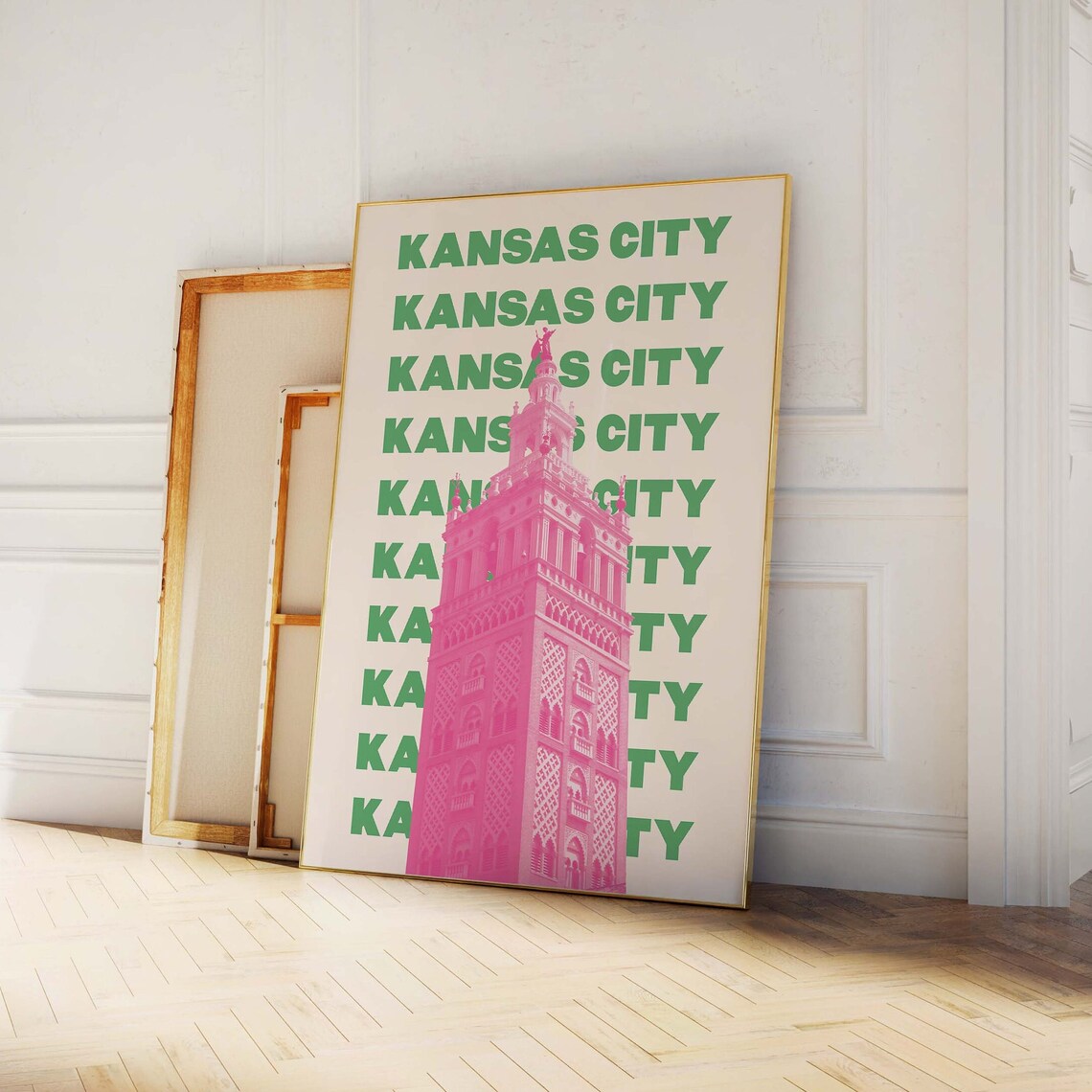 Kansas City Plaza Tower Pink Green Art Poster for Missouri Decor - Image 2