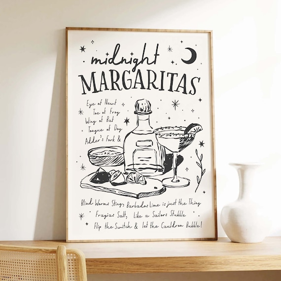 Midnight Margaritas Witchy Cocktail Recipe Art Poster for Kitchen Decor