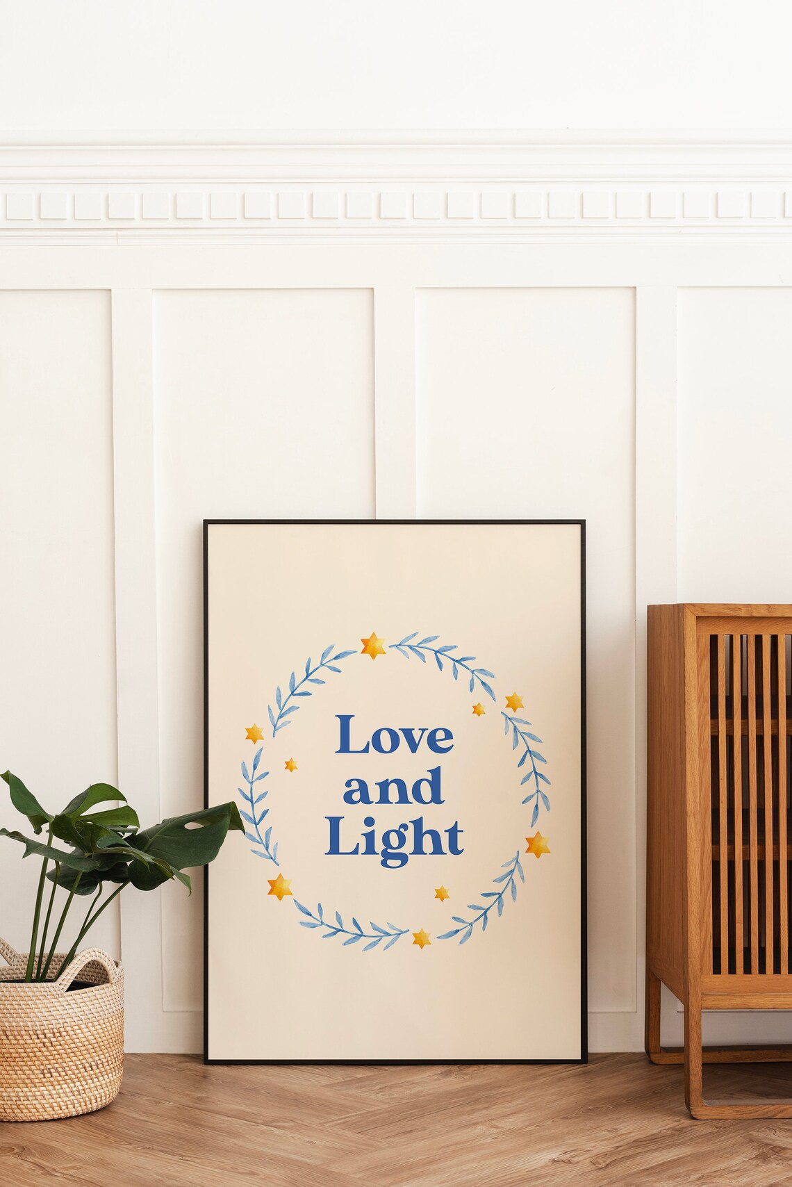 Love And Light Blue Wreath Gold Stars Hanukkah Holiday Poster - Image 6
