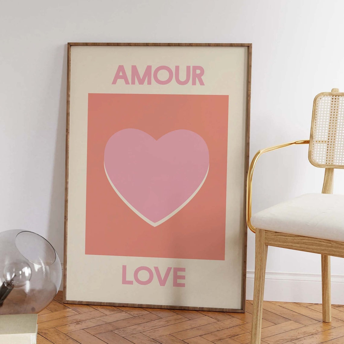Amour Love Print Art Pink Heart Wall Art Cute Trendy Wall Art - Image 5