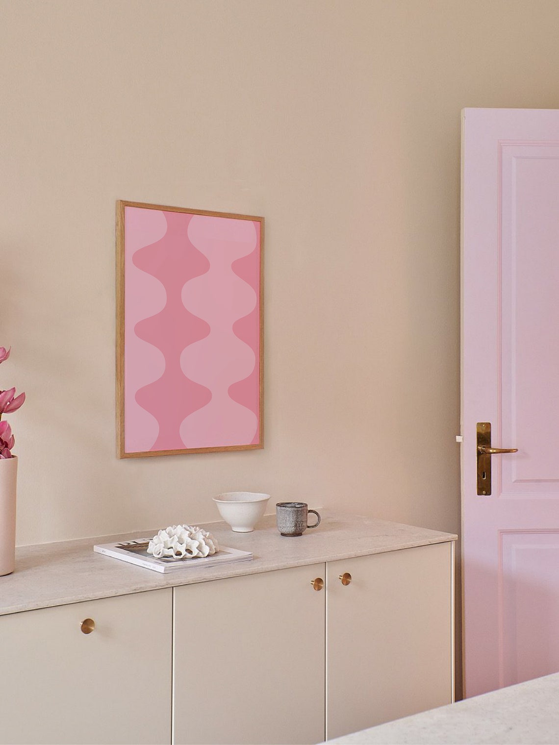 Pink Abstract Print Art Trendy Pink 70s Retro Art Cute Trendy Wall Art - Image 3