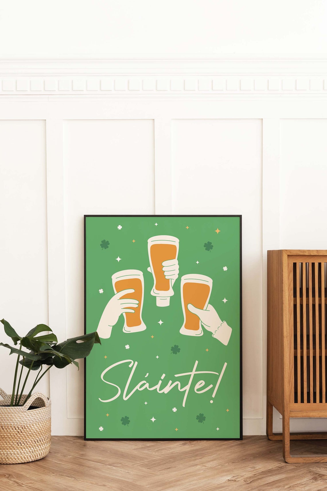 Slinte Cheers Print Art Green St Patricks Day Print Cute Holiday Wall Decorations Irish Wall Art - Image 3