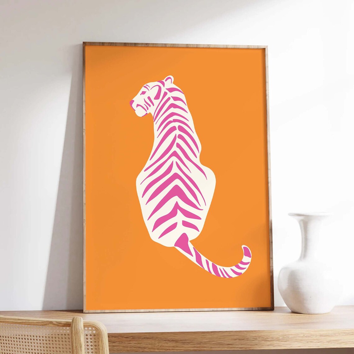 White Tiger Pink Stripes Orange Retro Pop Art Animal Cute Poster - Image 3