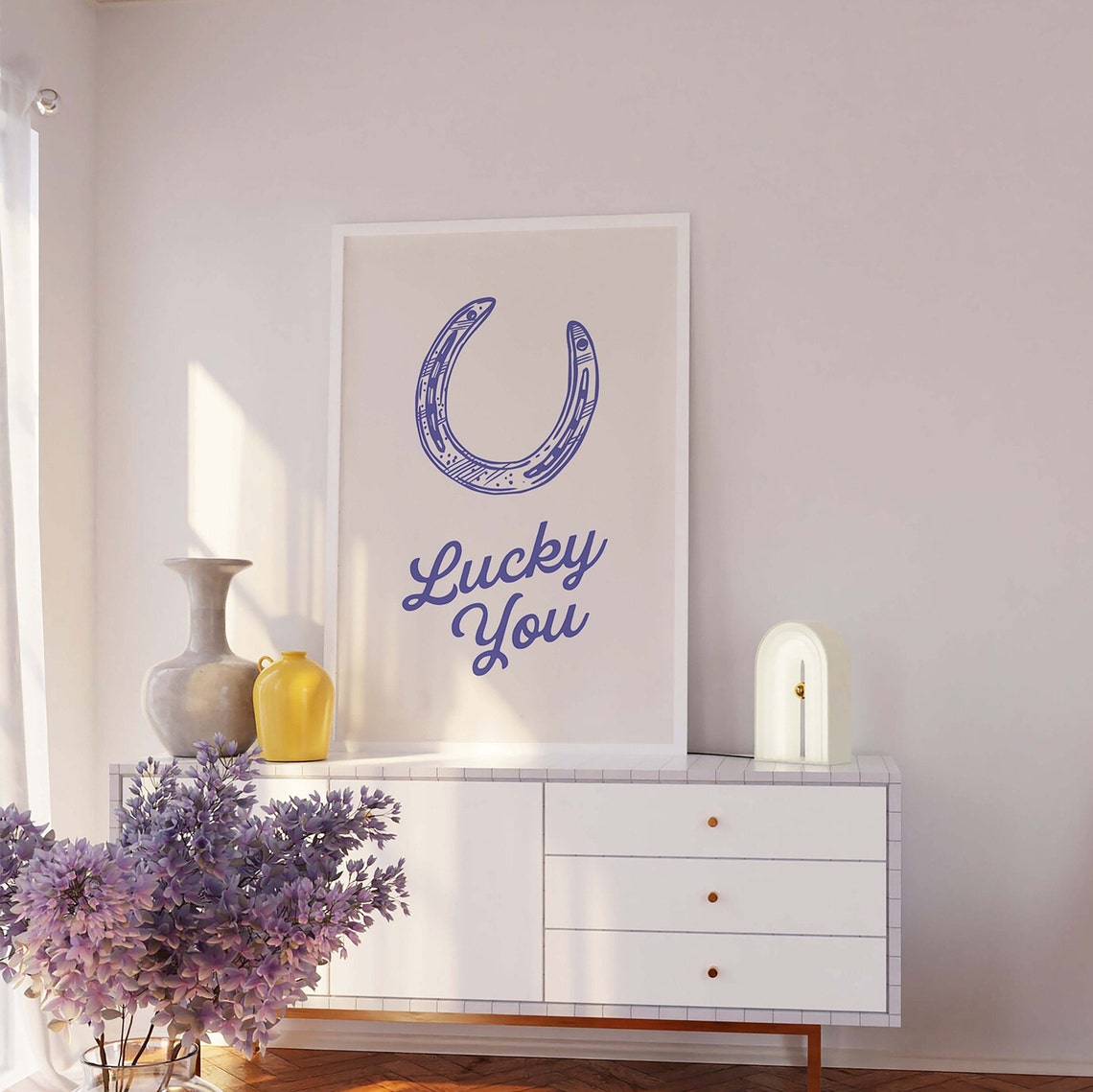 Lucky You Horseshoe Purple Script Western Good Luck Art Poster - Image 3