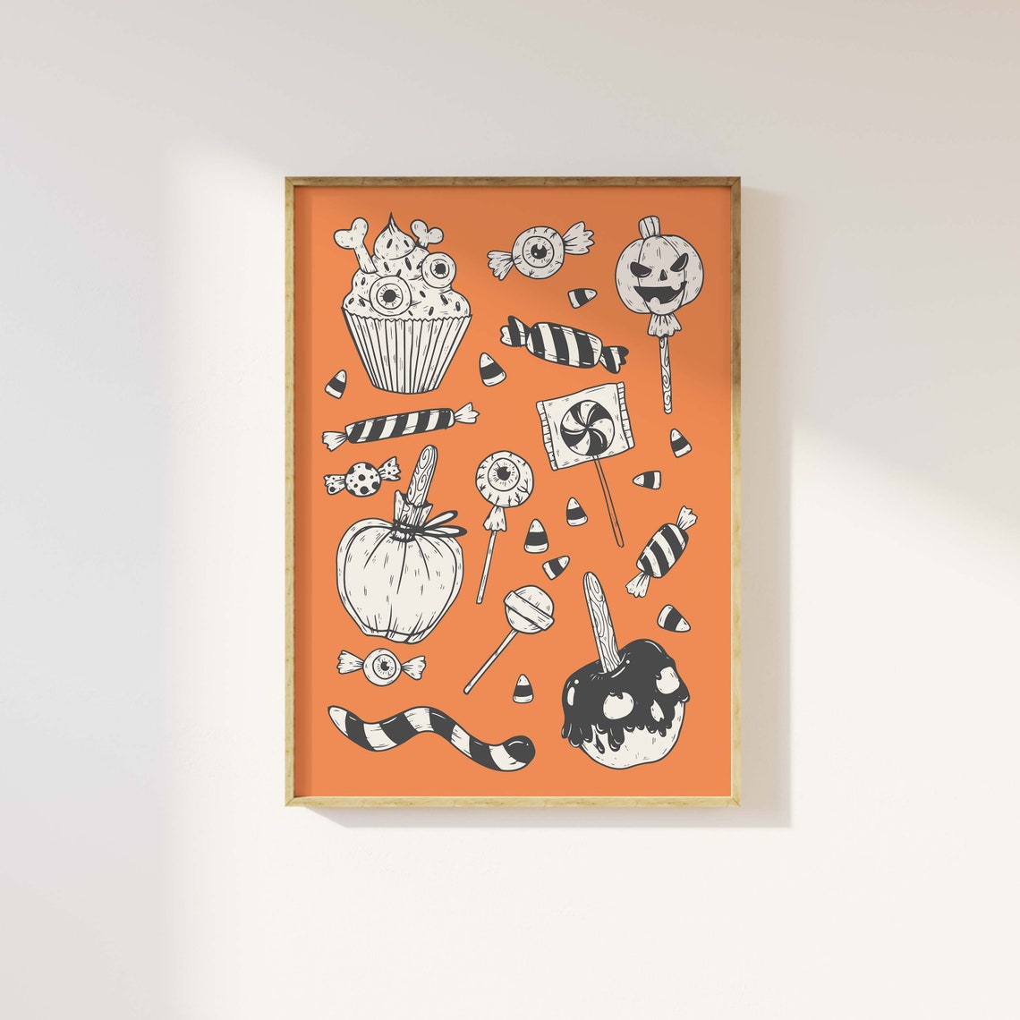Orange Halloween Candy Treats Art Poster for Spooky Party Decor - Image 2