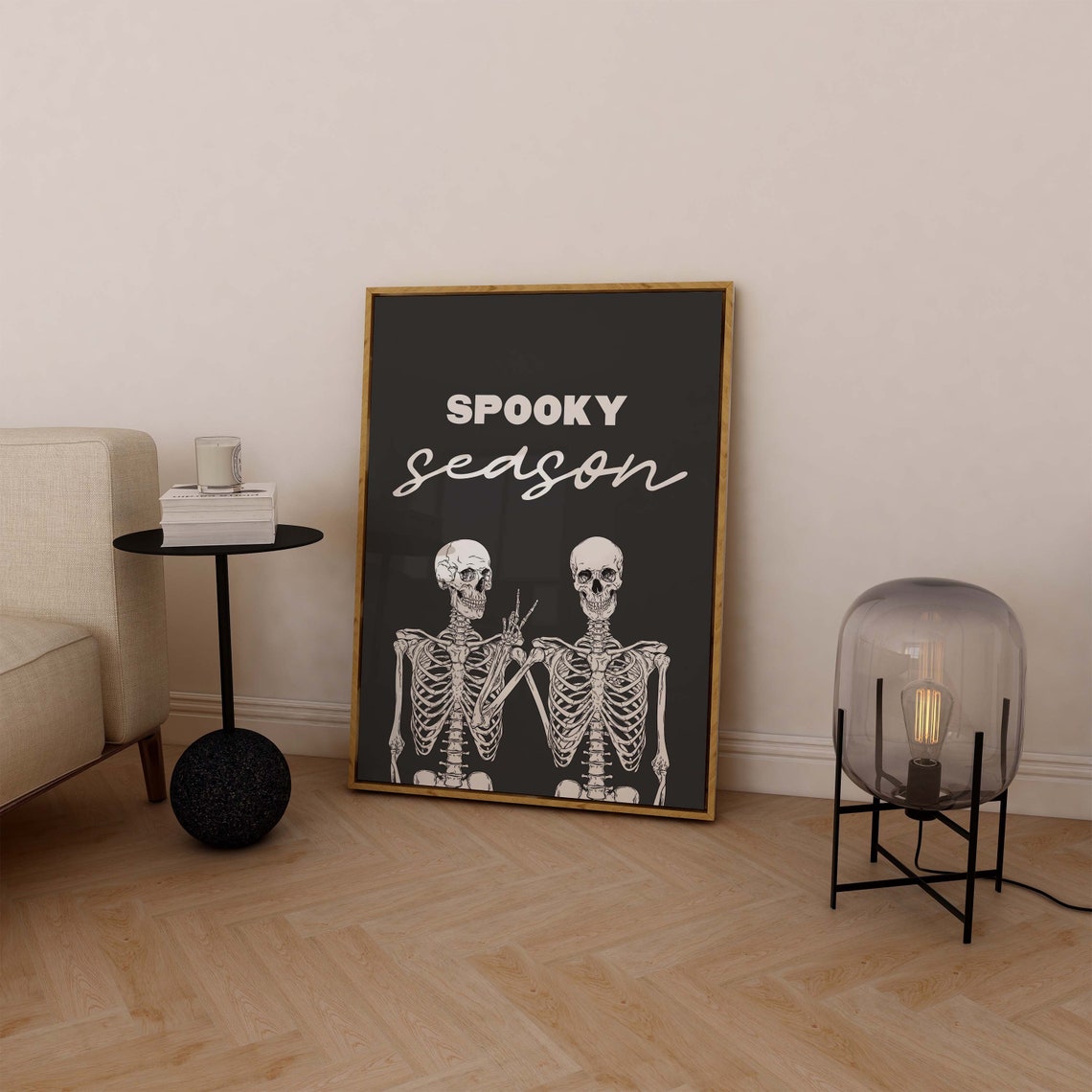 Spooky Season Skeletons Best Friends Peace Sign Black Halloween Poster - Image 4